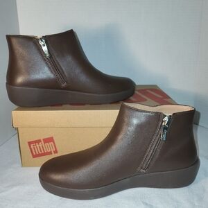 Fitflop Sumi Leather Ankle Boots Chocolate Brown Womens Sz US 6 UK 4 EUR 37 NEW